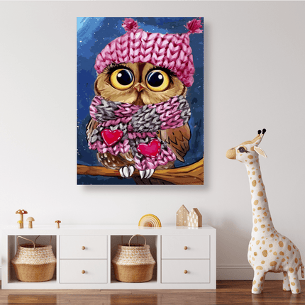 Eule mit Mütze und Schal - 5D DIY Diamond Painting