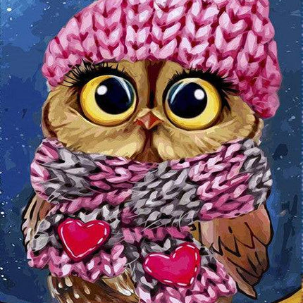 Eule mit Mütze und Schal - 5D DIY Diamond Painting