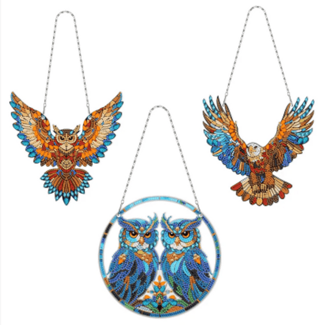 Eulen und Adler 3er Set Aufhänger - Diamond Painting