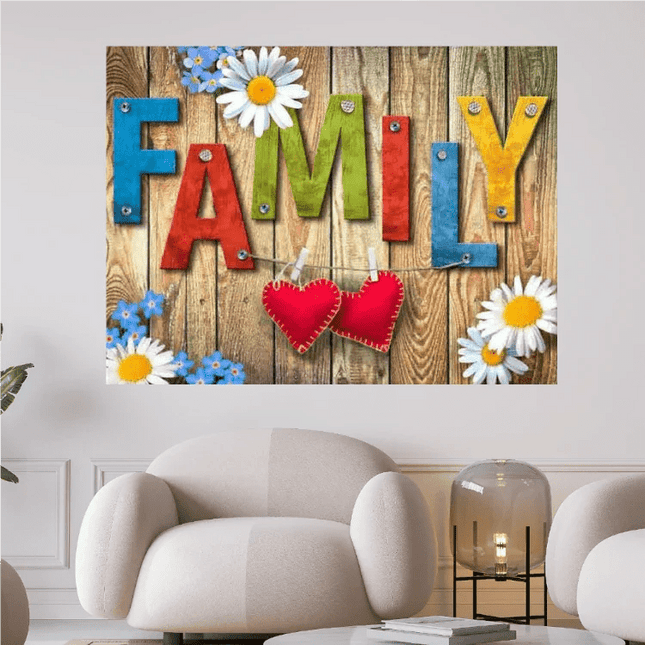 Familie eine Begrüßungstafel mit Herzen - 5D DIY Diamond Painting