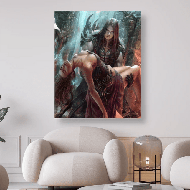 Fantasy Gothic Mann trägt eine Frau auf den Armen - 5D DIY Diamond Painting