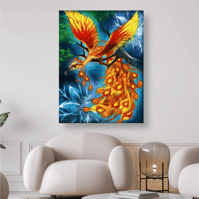 Feuervogel Phoenix sitzt auf Baum - 5D DIY Diamond Painting