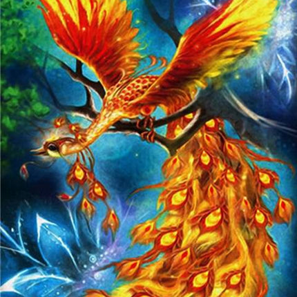 Feuervogel Phoenix sitzt auf Baum - 5D DIY Diamond Painting