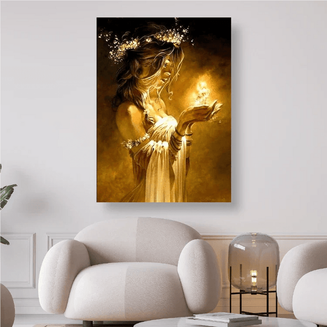Frau hält Feuer in der Hand Fantasy - 5D DIY Diamond Painting