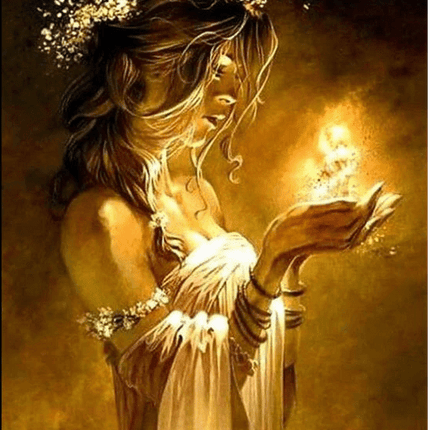Frau hält Feuer in der Hand Fantasy - 5D DIY Diamond Painting