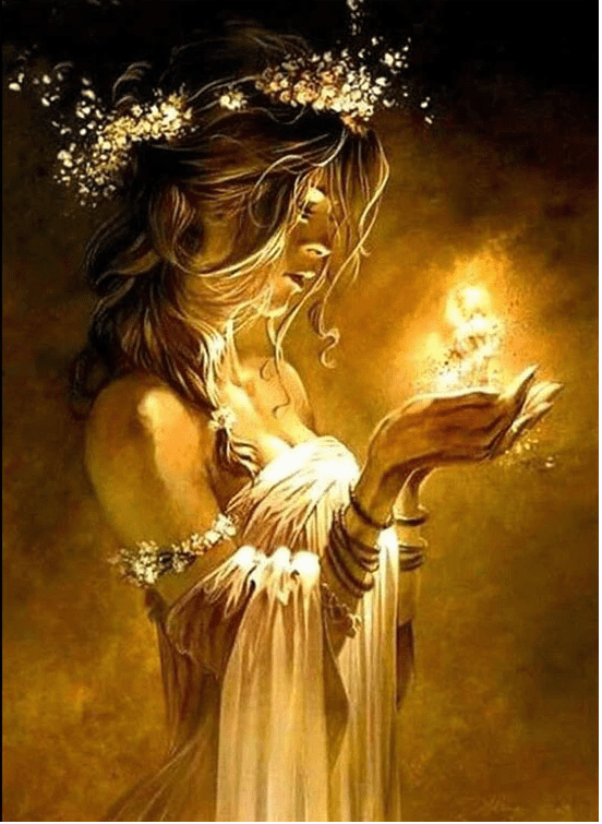 Frau hält Feuer in der Hand Fantasy - 5D DIY Diamond Painting