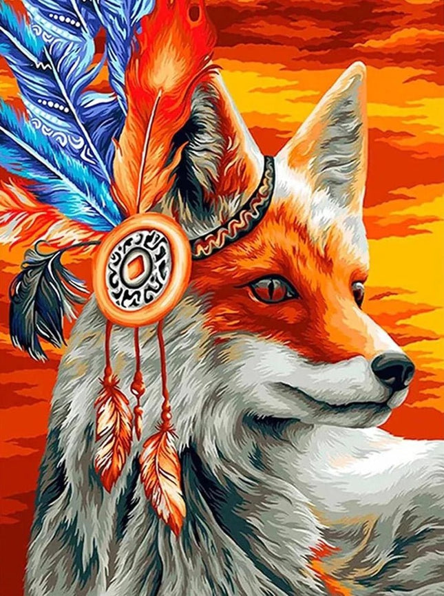 Fuchs mit Federschmuck - Voll AB 5D DIY Diamond Painting