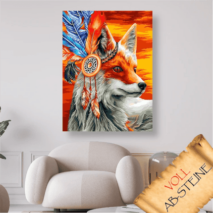 Fuchs mit Federschmuck - Voll AB 5D DIY Diamond Painting