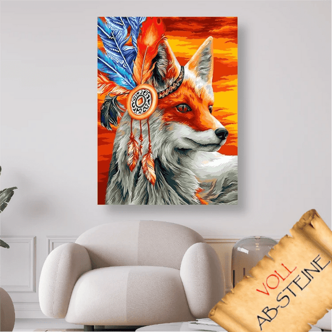 Fuchs mit Federschmuck - Voll AB 5D DIY Diamond Painting