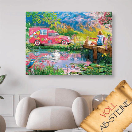 Gitarre spielen am See - Voll AB 5D DIY Diamond Painting