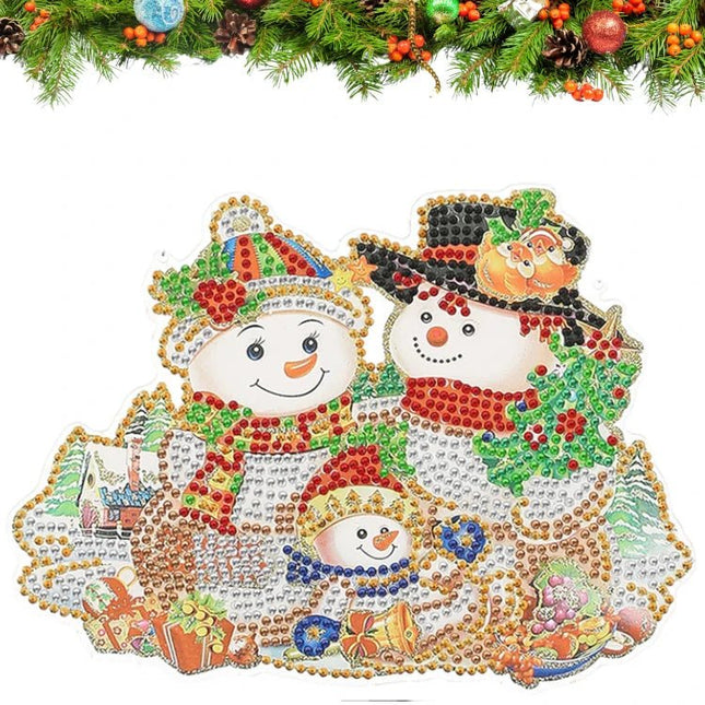Glückliche Schneemannfamilie Aufhänger - Diamond Painting