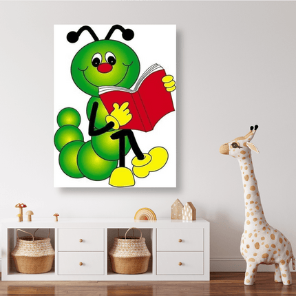 Grüne Raupe mit Buch - 5D DIY Diamond Painting