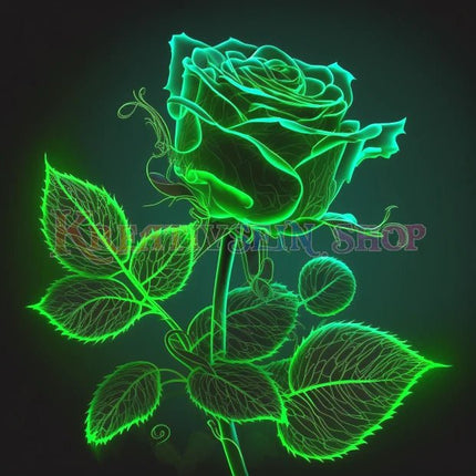 Grüne Rose mit Stiel leuchtend - 5D DIY Diamond Painting