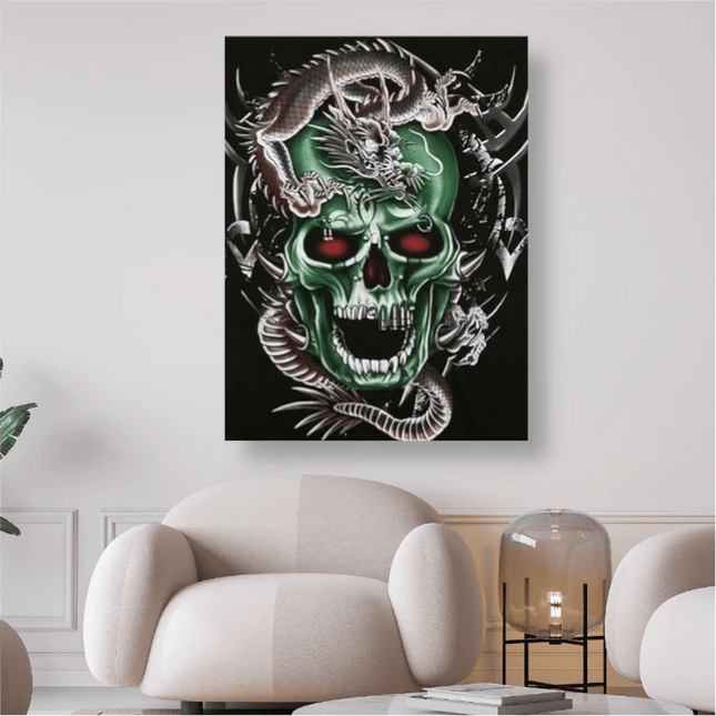 Grüner Schädel mit Drachen - 5D DIY Diamond Painting
