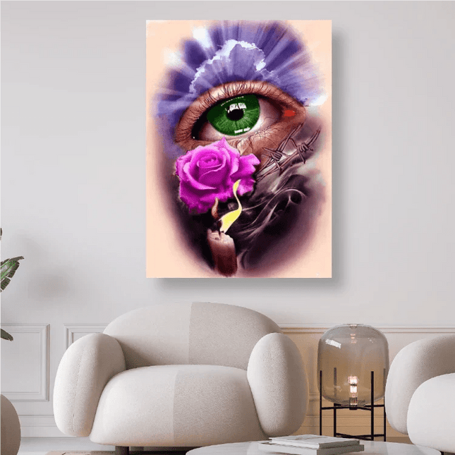 Grünes Auge mit Rose und Kerze - 5D DIY Diamond Painting
