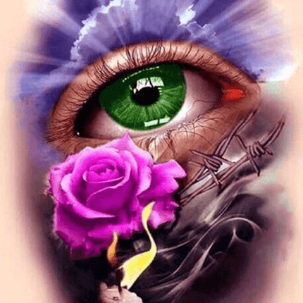 Grünes Auge mit Rose und Kerze - 5D DIY Diamond Painting
