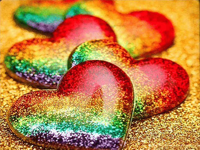 Herzen in Regenbogenfarben - 5D DIY Diamond Painting