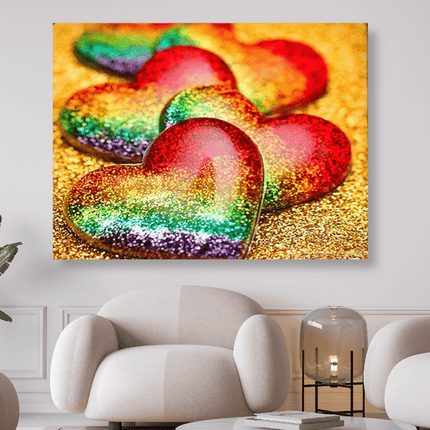 Herzen in Regenbogenfarben - 5D DIY Diamond Painting