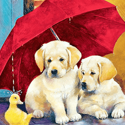 Hundewelpen mit Regenschirm und Entchen - 5D DIY Diamond Painting