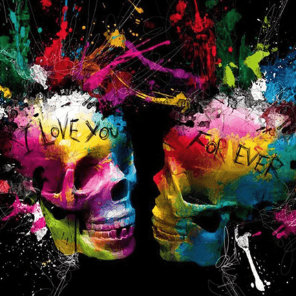 I Love You For Ever bunter Schädel - 5D DIY Diamond Painting