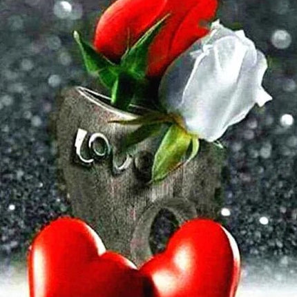 I Love You zwei Rosen und zwei rote Herzen - 5D DIY Diamond Painting
