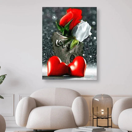 I Love You zwei Rosen und zwei rote Herzen - 5D DIY Diamond Painting