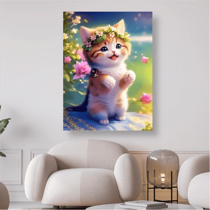 Kätzchen mit Blumenkranz - 5D DIY Diamond Painting