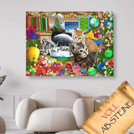 Kätzchen unter dem Weihnachtsbaum - Voll AB 5D DIY Diamond Painting
