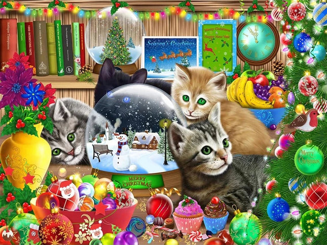 Kätzchen unter dem Weihnachtsbaum - Voll AB 5D DIY Diamond Painting