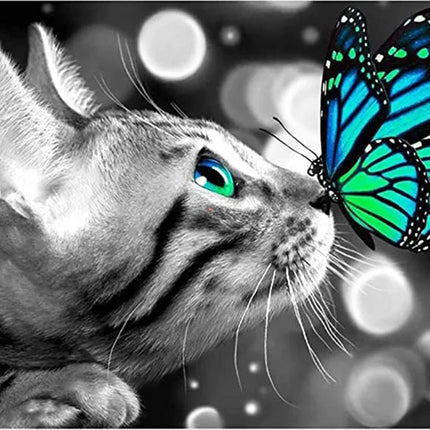 Katze mit Schmetterling auf der Nase - Voll AB 5D DIY Diamond Painting