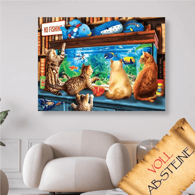Katzen vor dem Aquarium - Voll AB 5D DIY Diamond Painting