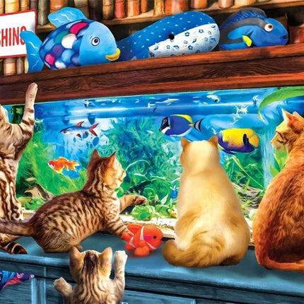Katzen vor dem Aquarium - Voll AB 5D DIY Diamond Painting