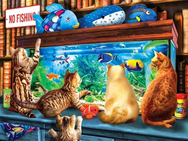 Katzen vor dem Aquarium - Voll AB 5D DIY Diamond Painting