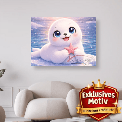 🦭 Kawaii Diamond Painting Set „Süße Robbe mit Seestern“ – Niedliches DIY Motiv