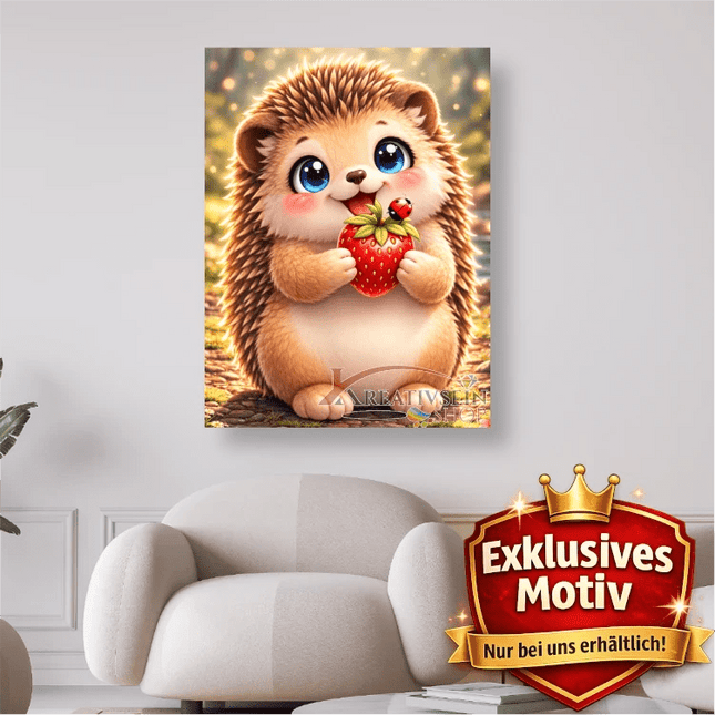 🦔 Kawaii Diamond Painting Set „Süßer Igel mit Erdbeere“ – Niedliches DIY Motiv