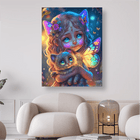 Kleine bunte Elfe mit Kätzchen - 5D DIY Diamond Painting