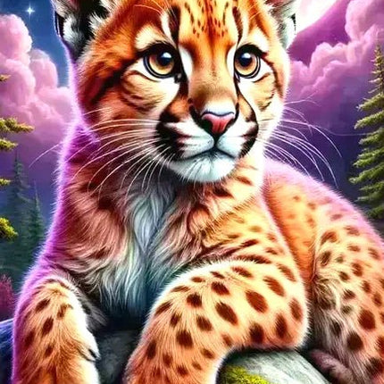 Kleiner Tiger mit Mond - 5D DIY Diamond Painting