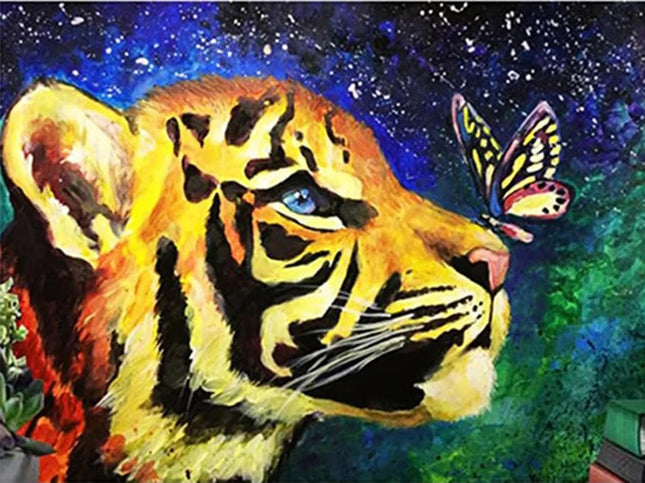 Kleiner Tiger mit Schmetterling - Voll AB 5D DIY Diamond Painting