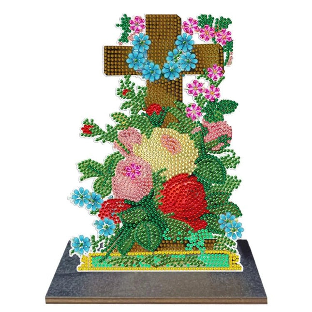 Kreuz mit bunten Blumen Aufsteller - Diamond Painting