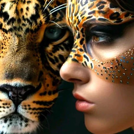 Leopard und Frau - 5D DIY Diamond Painting