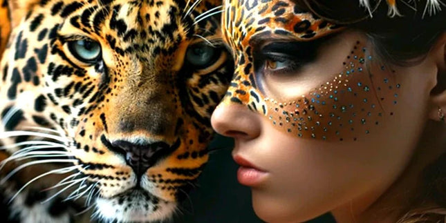 Leopard und Frau - 5D DIY Diamond Painting