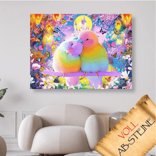 Liebesvögel vor dem Dornröschenschloss - Voll AB 5D DIY Diamond Painting