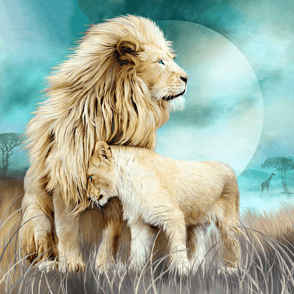 Löwe mit seinem Jungen - 5D DIY Diamond Painting