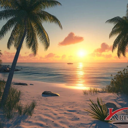 Meer, Strand, Palmen und Sonnenuntergang - 5D DIY Diamond Painting
