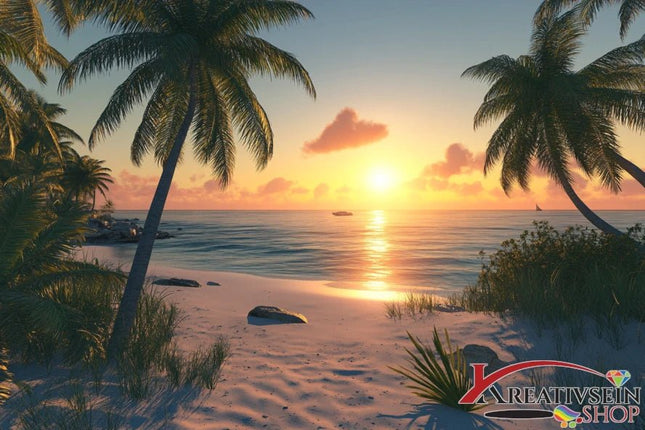 Meer, Strand, Palmen und Sonnenuntergang - 5D DIY Diamond Painting