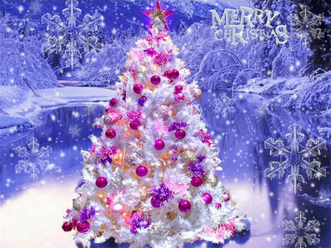 Merry Christmas Weihnachtsbaum und Eiskristalle - Voll AB 5D DIY Diamond Painting