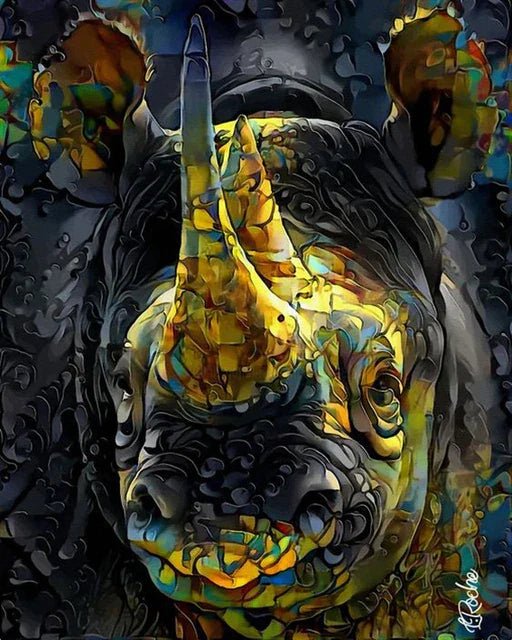 Nashorn mit goldenen Horn Abstrakt - 5D DIY Diamond Painting