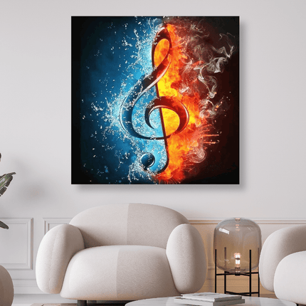 Notenschlüssel in den Elementen Wasser Feuer - 5D DIY Diamond Painting