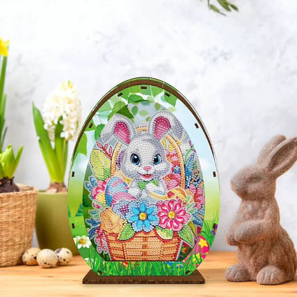 Osterhase mit Blumen und Osterei Aufsteller 3D mit LED - Diamond Painting