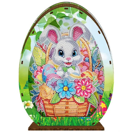 Osterhase mit Blumen und Osterei Aufsteller 3D mit LED - Diamond Painting